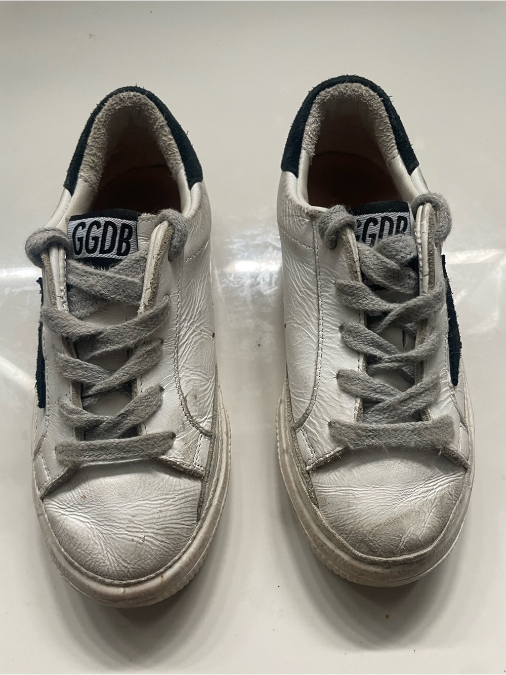 Golden Goose GGDB White Leather Sneakers with Navy Accent kids golden goose